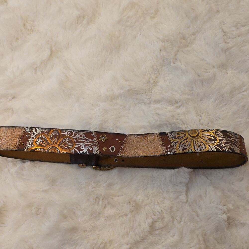 Vintage Fossil Y2k Belt Brown Leather Metallic Accents Studding Womens M - Picture 4 of 14